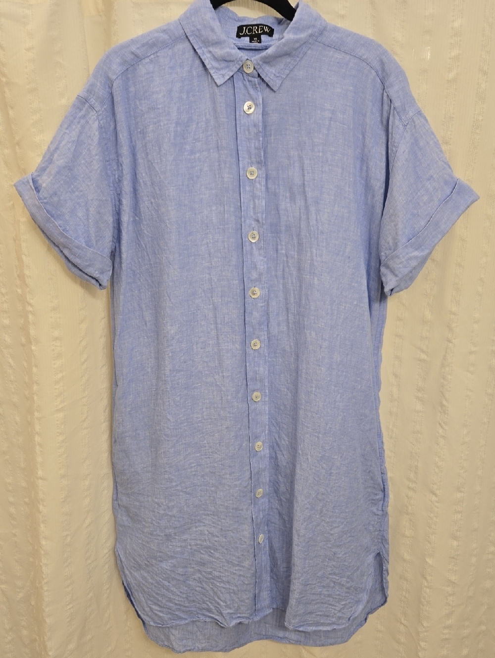J. Crew Pale Blue Linen Short-Sleeve Button-Down Shirt Dress With A Belt